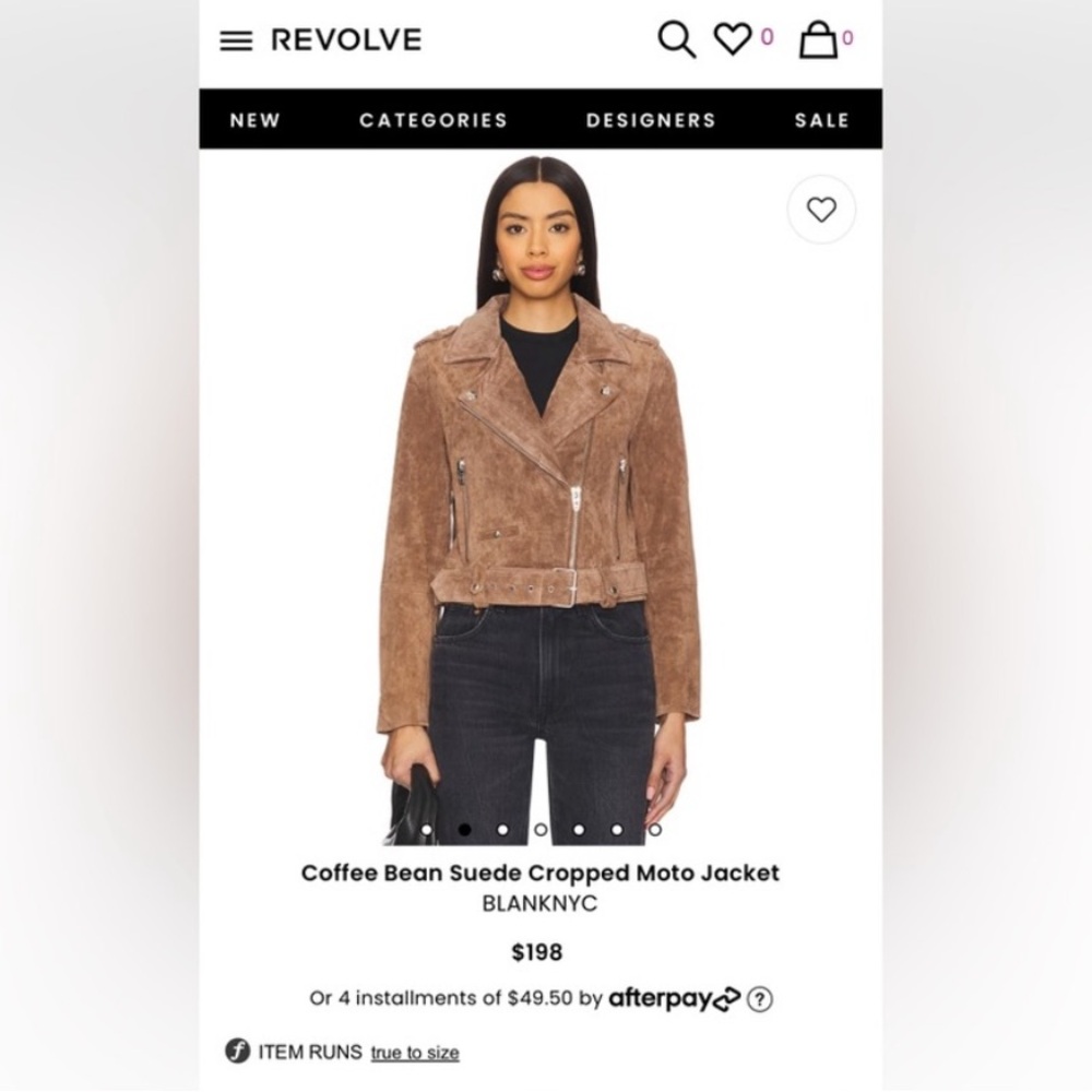 NWT Blank NYC Coffee Bean Suede Cropped Moto Jacket Womens Size Medium